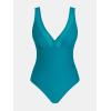 imageCUPSHE Womens One Piece Swimsuit Bathing Suit Plunging V Neck Wide Adjustable Straps MeshTeal Blue