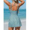 imageCUPSHE Womens One Piece Swimsuit Bathing Suit Scoop Neck Swimdress Wide Straps Tie Knot Swim SkirtTeal GreenWhite Geo Print
