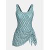 imageCUPSHE Womens One Piece Swimsuit Bathing Suit Scoop Neck Swimdress Wide Straps Tie Knot Swim SkirtTeal GreenWhite Geo Print