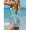imageCUPSHE Womens One Piece Swimsuit Bathing Suit Scoop Neck Swimdress Wide Straps Tie Knot Swim SkirtTeal GreenWhite Geo Print