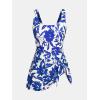 imageCUPSHE Womens One Piece Swimsuit Bathing Suit Scoop Neck Swimdress Wide Straps Tie Knot Swim SkirtWhiteCobalt Blue Floral