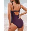 imageCUPSHE Womens One Piece Swimsuit Bathing Suit V Neck Adjustable Straps Ruched Mesh Back HookDark Purple