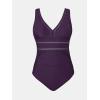 imageCUPSHE Womens One Piece Swimsuit Bathing Suit V Neck Adjustable Straps Ruched Mesh Back HookDark Purple