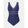 imageCUPSHE Womens One Piece Swimsuit Bathing Suit V Neck Adjustable Straps Ruched Mesh Back HookNavy Blue