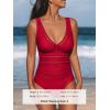 imageCUPSHE Womens One Piece Swimsuit Bathing Suit V Neck Adjustable Straps Ruched Mesh Back HookTrue Red
