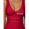 imageCUPSHE Womens One Piece Swimsuit Bathing Suit V Neck Adjustable Straps Ruched Mesh Back HookTrue Red