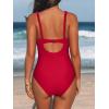 imageCUPSHE Womens One Piece Swimsuit Bathing Suit V Neck Adjustable Straps Ruched Mesh Back HookTrue Red