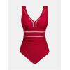 imageCUPSHE Womens One Piece Swimsuit Bathing Suit V Neck Adjustable Straps Ruched Mesh Back HookTrue Red