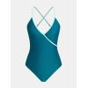 imageCUPSHE Womens One Piece Swimsuit Bathing Suits Surplice V Neck Crisscross Back Adjustable Straps Colorblock SwimwearTeal Blue