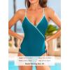 imageCUPSHE Womens One Piece Swimsuit Bathing Suits Surplice V Neck Crisscross Back Adjustable Straps Colorblock SwimwearTeal Blue