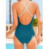 imageCUPSHE Womens One Piece Swimsuit Bathing Suits Surplice V Neck Crisscross Back Adjustable Straps Colorblock SwimwearTeal Blue