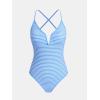 imageCUPSHE Womens One Piece Swimsuit Deep V Neck Bathing Suit Crisscross Back Adjustable Straps Spaghetti Ribbed CheekySky BlueWhite Striped