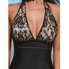 imageCUPSHE Womens One Piece Swimsuit Plunging Neck Bathing Suit Halter Strappy Lace Cutouts SwimwearBlack