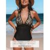 imageCUPSHE Womens One Piece Swimsuit Plunging Neck Bathing Suit Halter Strappy Lace Cutouts SwimwearBlack