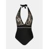 imageCUPSHE Womens One Piece Swimsuit Plunging Neck Bathing Suit Halter Strappy Lace Cutouts SwimwearBlack