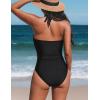 imageCUPSHE Womens One Piece Swimsuit Plunging Neck Bathing Suit Halter Strappy Lace Cutouts SwimwearBlack