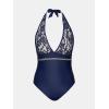 imageCUPSHE Womens One Piece Swimsuit Plunging Neck Bathing Suit Halter Strappy Lace Cutouts SwimwearNavy Blue