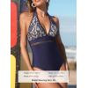 imageCUPSHE Womens One Piece Swimsuit Plunging Neck Bathing Suit Halter Strappy Lace Cutouts SwimwearNavy Blue