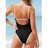 imageCUPSHE Womens One Piece Swimsuit Plunging V Neck Keyhole Bathing Suit Cutout Adjustable Straps Spaghetti Color BlockBlackWhite