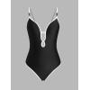 imageCUPSHE Womens One Piece Swimsuit Plunging V Neck Keyhole Bathing Suit Cutout Adjustable Straps Spaghetti Color BlockBlackWhite