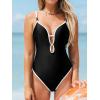 imageCUPSHE Womens One Piece Swimsuit Plunging V Neck Keyhole Bathing Suit Cutout Adjustable Straps Spaghetti Color BlockBlackWhite
