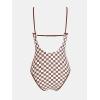imageCUPSHE Womens One Piece Swimsuit Plunging V Neck Keyhole Bathing Suit Cutout Adjustable Straps Spaghetti Color BlockBrownWhite Plaid