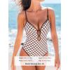 imageCUPSHE Womens One Piece Swimsuit Plunging V Neck Keyhole Bathing Suit Cutout Adjustable Straps Spaghetti Color BlockBrownWhite Plaid