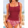 imageCUPSHE Womens Tankini Sets Square Neck Two Piece Bathing Suits Ruching Side Drawstring Adjustable Straps Back Hook SwimwearRedTropical