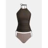 imageCUPSHE Womens Tankini Sets Two Piece Swimsuit High Neck Halter Mid Rise Adjustable DrawstringsChocolate BrownWhite Floal