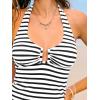 imageCUPSHE Womens Tankini Sets Two Piece Swimsuit Scoop Neck U Wire Halter Bathing Suit Adjustable Wide Straps Mid RiseBlackWhite Striped