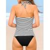 imageCUPSHE Womens Tankini Sets Two Piece Swimsuit Scoop Neck U Wire Halter Bathing Suit Adjustable Wide Straps Mid RiseBlackWhite Striped