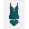 imageCUPSHE Womens Tankini Sets Two Piece Swimsuit Scoop Neck V Wire Bathing Suit Ruched Tummy Flowy Hem Mid RiseDark Teal Blue