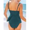 imageCUPSHE Womens Tankini Sets Two Piece Swimsuit Scoop Neck V Wire Bathing Suit Ruched Tummy Flowy Hem Mid RiseDark Teal Blue