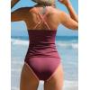 imageCUPSHE Womens Tankini Sets V Neck Two Piece Bathing Suits Stitching Cutout Crisscross Adjustable Straps SwimwearPurple Red