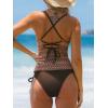 imageCUPSHE Womens Tankini Sets V Neck Two Piece Swimsuit Crisscross Adjustable Strappy Drawstring Swimwear TexturedBrownZigzag Stripes