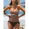 imageCUPSHE Womens Tankini Sets V Neck Two Piece Swimsuit Crisscross Adjustable Strappy Drawstring Swimwear TexturedBrownZigzag Stripes