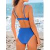 imageCUPSHE Womens Two Piece Bikini Sets Scoop Neck V Wire Bathing Suits Ruching Back Hook Adjustable StrapsDeep Blue