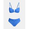 imageCUPSHE Womens Two Piece Bikini Sets Scoop Neck V Wire Bathing Suits Ruching Back Hook Adjustable StrapsDeep Blue