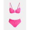 imageCUPSHE Womens Two Piece Bikini Sets Scoop Neck V Wire Bathing Suits Ruching Back Hook Adjustable StrapsHot Pink