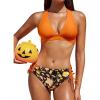 imageCUPSHE Bikini Set for Women Two Piece Swimsuit V Neck Triangle Top Wide Straps Cross Back Lace up Mid RiseOrange Black Print