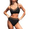 imageCUPSHE Womens Bikini Set High Waisted Two Piece Swimsuit V Neck Mesh Trendy Bathing Suit Crisscross Back Self TieBlack