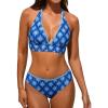 imageCUPSHE Womens Bikini Sets Halter V Neck Adjustable Wide Self Tied Straps Bathing Suit Standard RiseTropical Blue