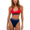 imageCUPSHE Womens Bikini Sets High Waisted Two Piece Swimsuit V Neck Colorblock Crisscross Straps Sporty Bathing SuitDeep RedNavy Blue