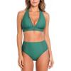 imageCUPSHE Womens Bikini Sets High Waisted Two Piece Swimsuit V Neck Halter Strap Bathing Suit Cutouts Back HookDeep Teal