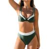 imageCUPSHE Womens Bikini Sets Two Piece Bathing Suit High Waisted Underwire Wide Adjustable Straps Color Block Back HookForest GreenWhite