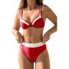 imageCUPSHE Womens Bikini Sets Two Piece Bathing Suit High Waisted Underwire Wide Adjustable Straps Color Block Back HookRedWhite