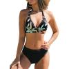 imageCUPSHE Womens Bikini Sets Two Piece Swimsuit Halter Neck Wide Straps Triangle Top Back Tie Mid Hipster BottomTropicalBlack