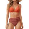 imageCUPSHE Womens Bikini Sets Two Piece Swimsuit High Waisted Molded Cups Ruching V Neck Crossback Tie StitchingBurnt Orange