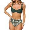 imageCUPSHE Womens Bikini Sets Two Piece Swimsuit High Waisted Push up Underwire Scoop Neck Adjustable StrapsDark GreenPolka Dots