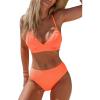 imageCUPSHE Womens Bikini Sets Two Piece Swimsuit High Waisted V Neck Textured Crisscross Back Tie Bathing SuitsCoral Orange